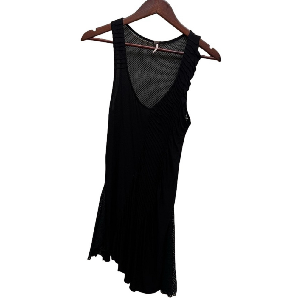 Free People Black Asymmetrical Mini Dress with Mesh Details Size Small Y2K
